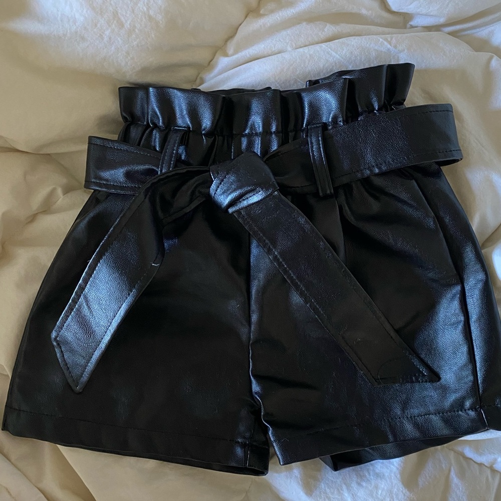 Faux Leather Paperbag High Waisted Shorts
